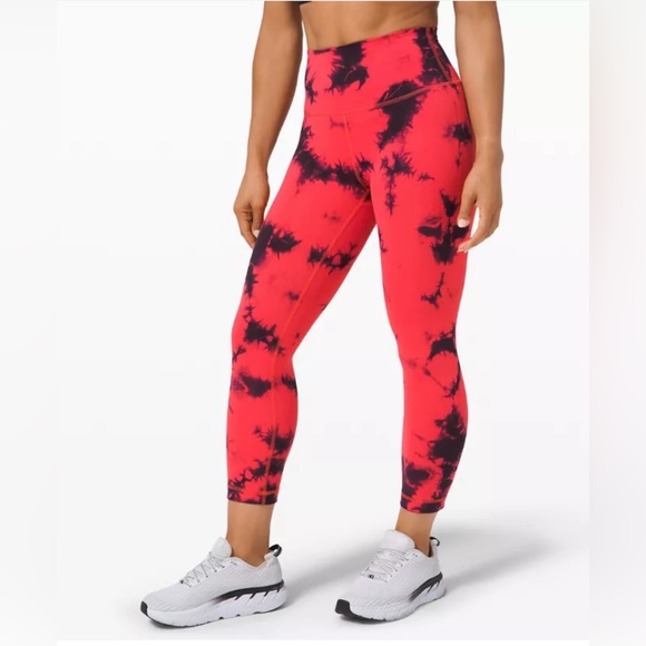 lululemon athletica Pants - Lululemon  Train High Rise Crop 25” Tight Wash Tie Dye Carnation Red Black S 6